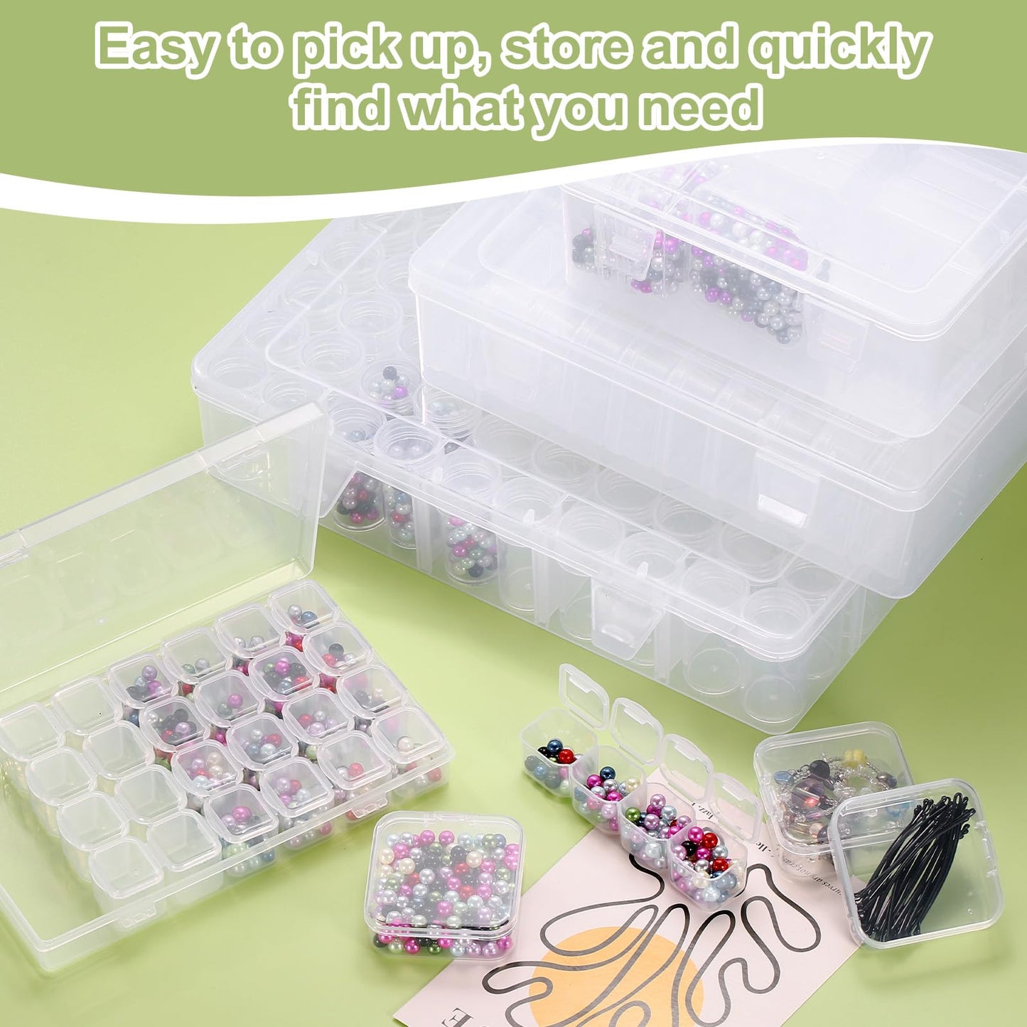 HARFINGTON Bead Organizer Box Small Bead Organizers 2pcs Rectangular Plastic Storage Cases 60pcs Mini Clear Bead Storage Containers Boxes with Hinged Lid for Jewelry Beading Crafts