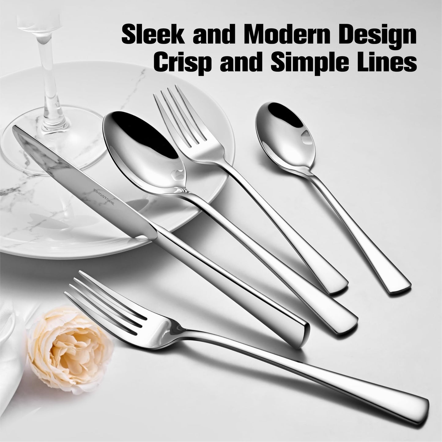 KINGSTONE 18/10 Stainless Steel Flatware, 20-Piece Forged Silverware Set for 4, Mirror Polished Cutlery Set Dishwaher Safe for Home, Restaurant, Wedding, Party