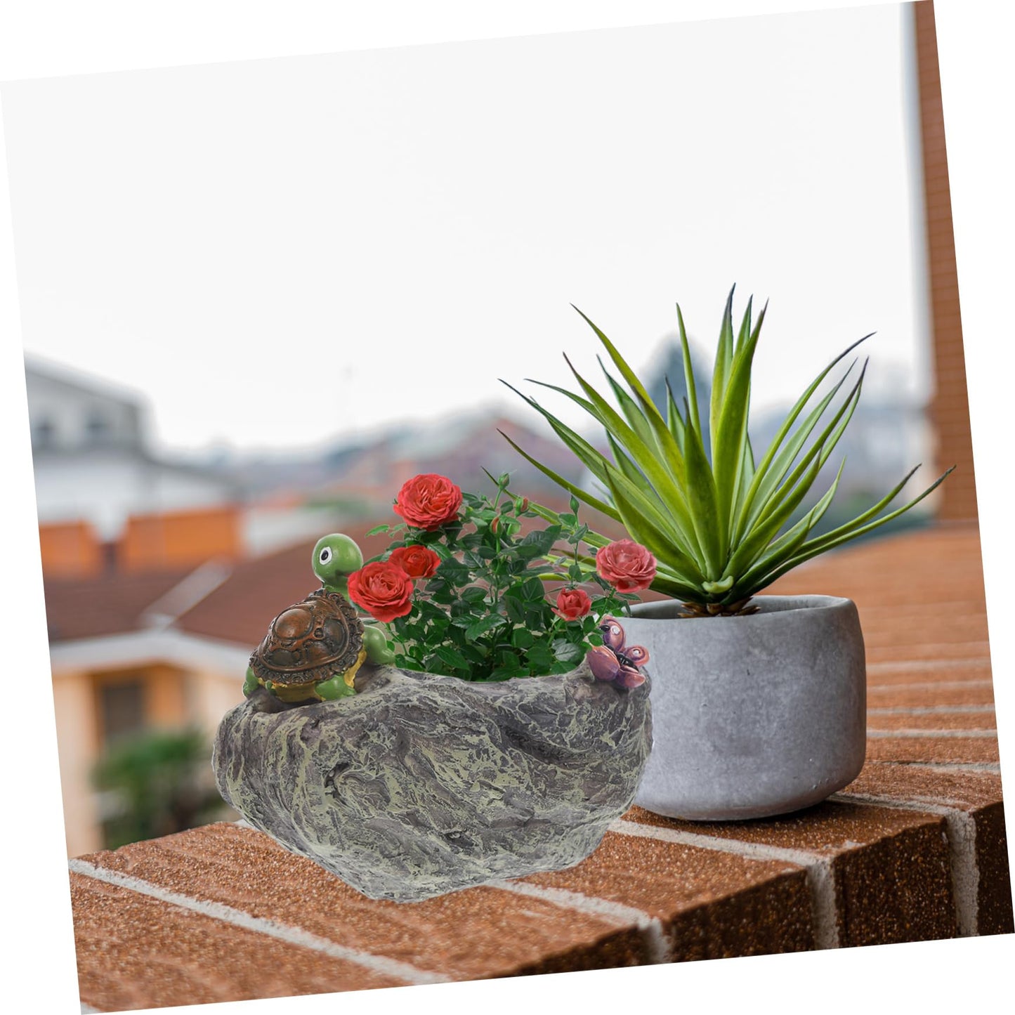 BAZEITFLOW Creative Turtle Resin Flowerpot Decor for Outdoor Landscaping Compact Plant Container with Lovely Design for Garden Patio and Balcony