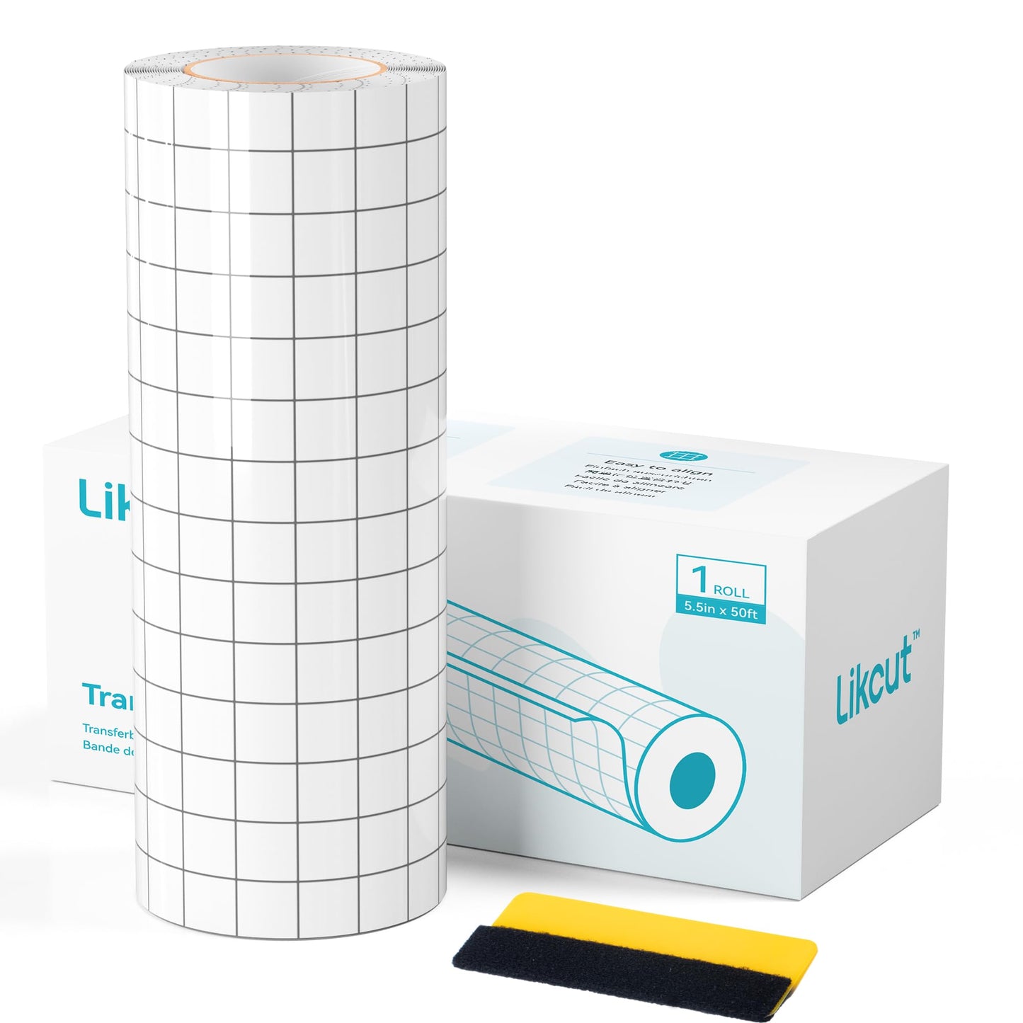 LIKCUT Clear Vinyl Transfer Paper Tape Roll - Medium Tack Gray Grid for Crafting, Compatible Glee S501 for Decals, Signs, Windows & Stickers (5.5in x 50ft)