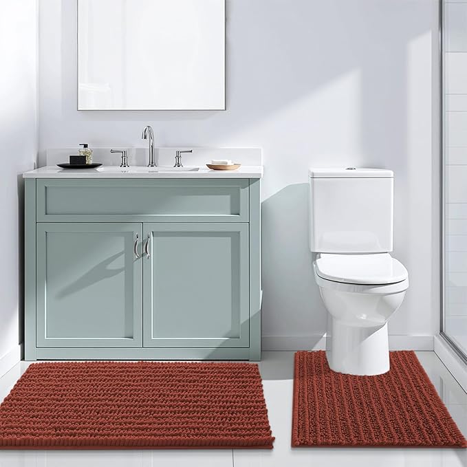 Arotive Luxury Chenille Bathroom Rug Mat, Extra Soft Thick Absorbent Shaggy Bath Rugs, Non-Slip Machine Wash Dry, Plush Bath Mats for Bathroom, Shower and Tub, 24x16, Rustic Terracott
