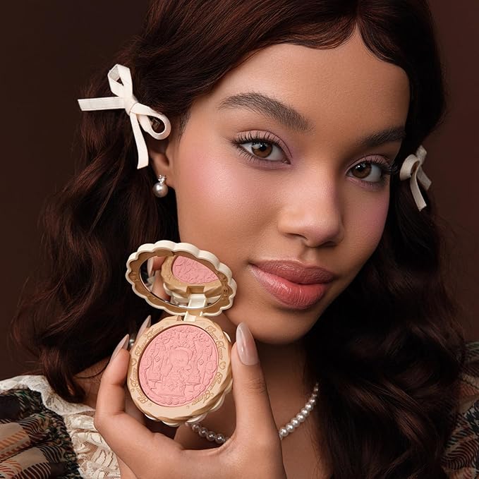 Flower Knows The Sweetie Bear Collection Silk Satin Blush,Seamless Soft Blendable Pressed Powder Pink Blush,Long Lasting Formula for Shimmery Radiant Glow,0.18 Oz(01 Shimmer Soufflé)