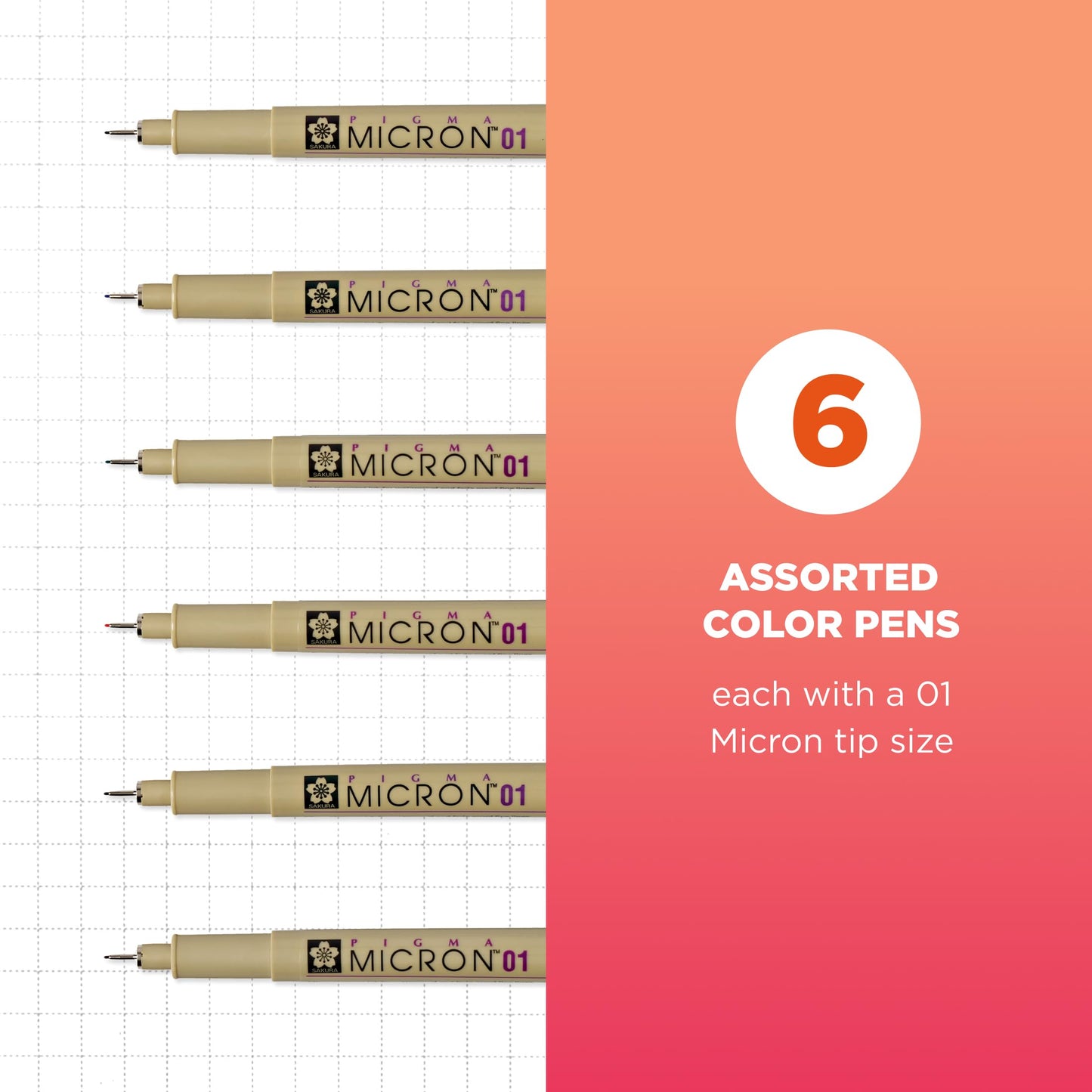 SAKURA 30063 6-Piece Pigma Micron Assorted Colors 01 Ink Pen Set
