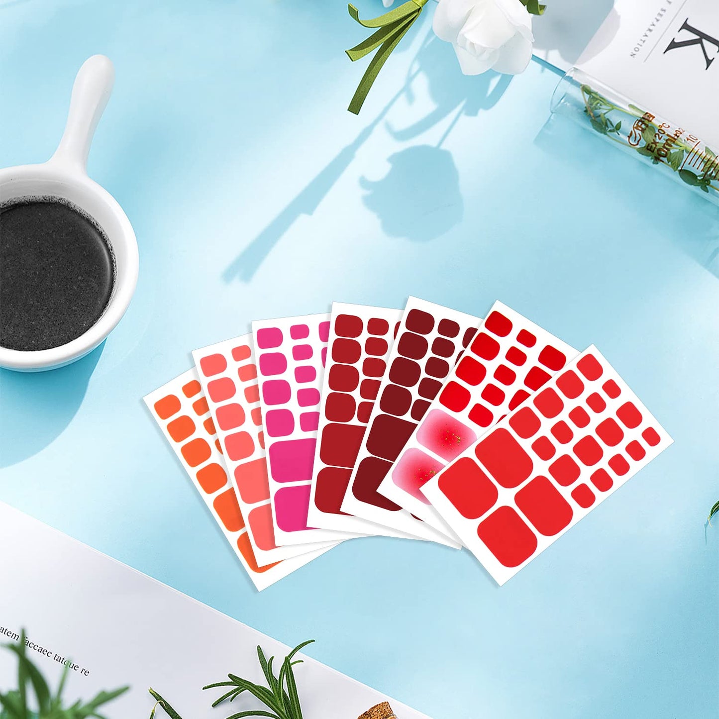 YECIRALA 440 Pcs Red Solid Toe Nail Polish Strips, 20 Sheets Full Cover Toenail Stickers Self-Adhesive Nail Wraps for Women Girls DIY Nail Art Toenails Stickers Stick On Nails Polish Wraps