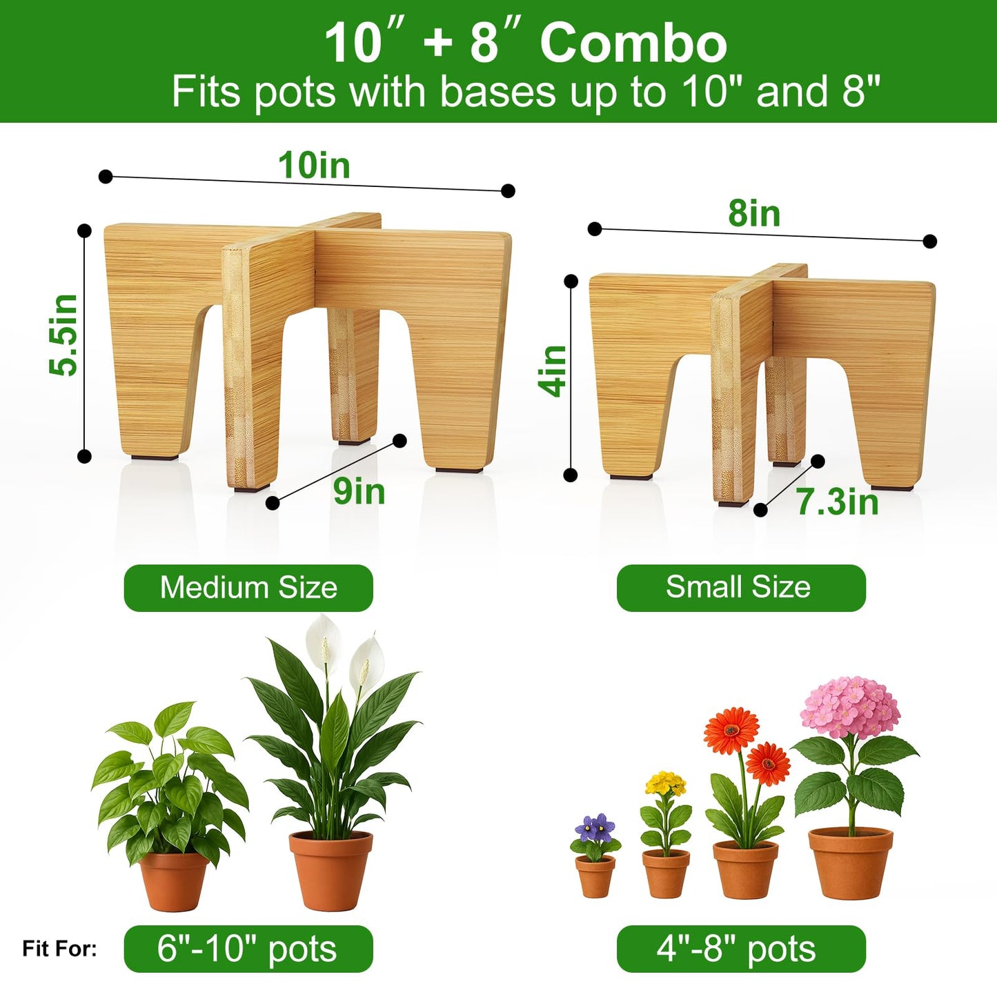 HAWHUV Plant Stand Indoor Outdoor, Plant Holder Sturdy Single Flower Pot Stand Planter Stand Stool Display Decorative for Desktop Counter Room (Natural 2 pack)