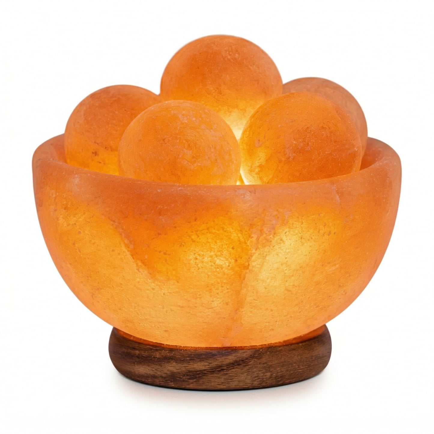 Himalayan Salt Lamp Fire Bowl with 5 Massage Balls, Relaxing Ambient Glow Night Light with on/Off Switch