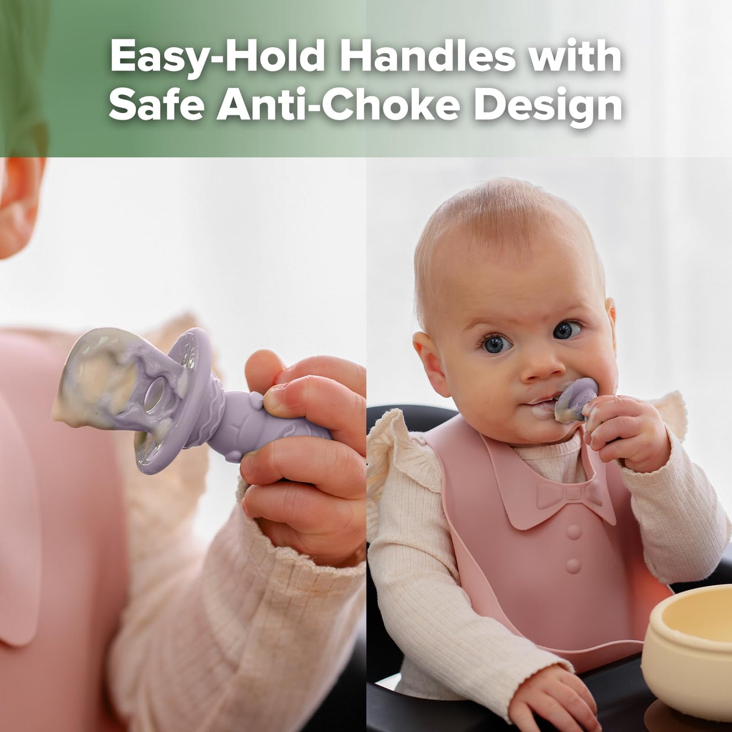 haakaa Silicone Twin Flower Teether&Astronaut Beginner Silicone Cutlery Set-Nipple-Shaped End for Gum Massage,360° Baby Toothbrush Head for Self-Brushing Training-Toddler Spoons Self Feeding 6+Months,