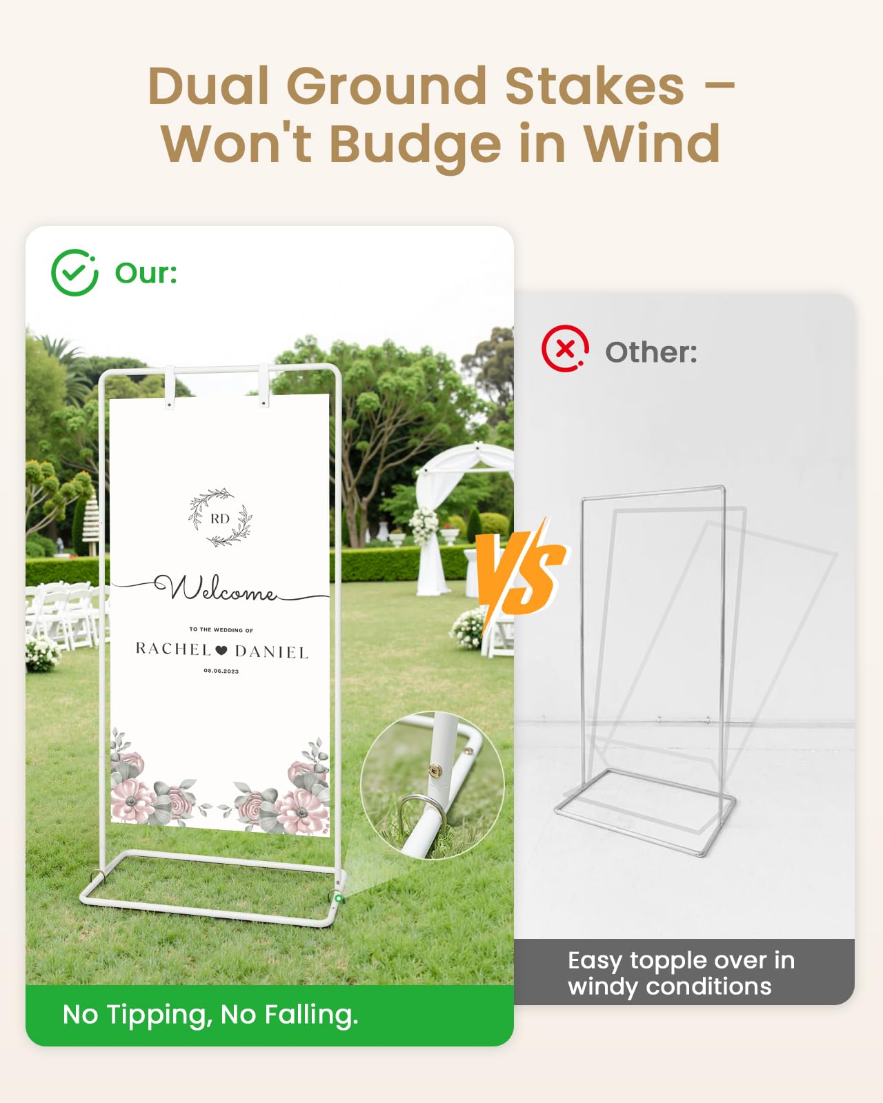 Wedding Welcome Sign Stand, Welcome to our Wedding Sign Holder, White Easel Stand for Sign Poster With Design Bundle & Ground Stakes & Leather Sign Hanging Straps, Linen Sign Stand for Wedding Decor