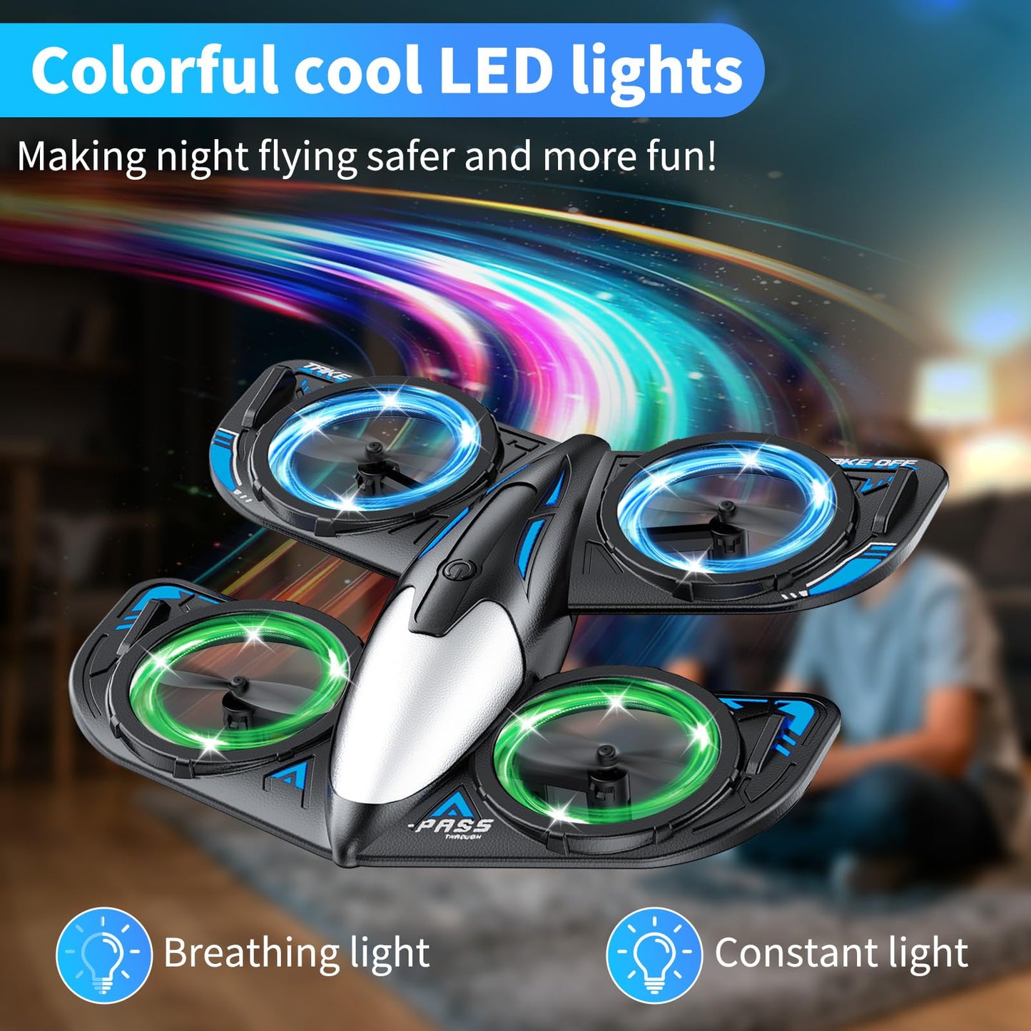 Elinoover RC Drone for Kids Beginners, Foam Remote Control Drone with Cool Lights, 360° Flip, Altitude Hold, 3 Speed Modes, Collision Protection and Ease of Use, RC Airplane Quadcopter Toy Gift for Boys and Girls