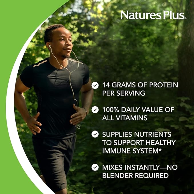 NaturesPlus SPIRU-TEIN Simply Natural, Original Vanilla - 0.81 lb - Unsweetened Plant-Based Protein Shake - Non-GMO, Vegetarian, Gluten Free - 16 Total Servings