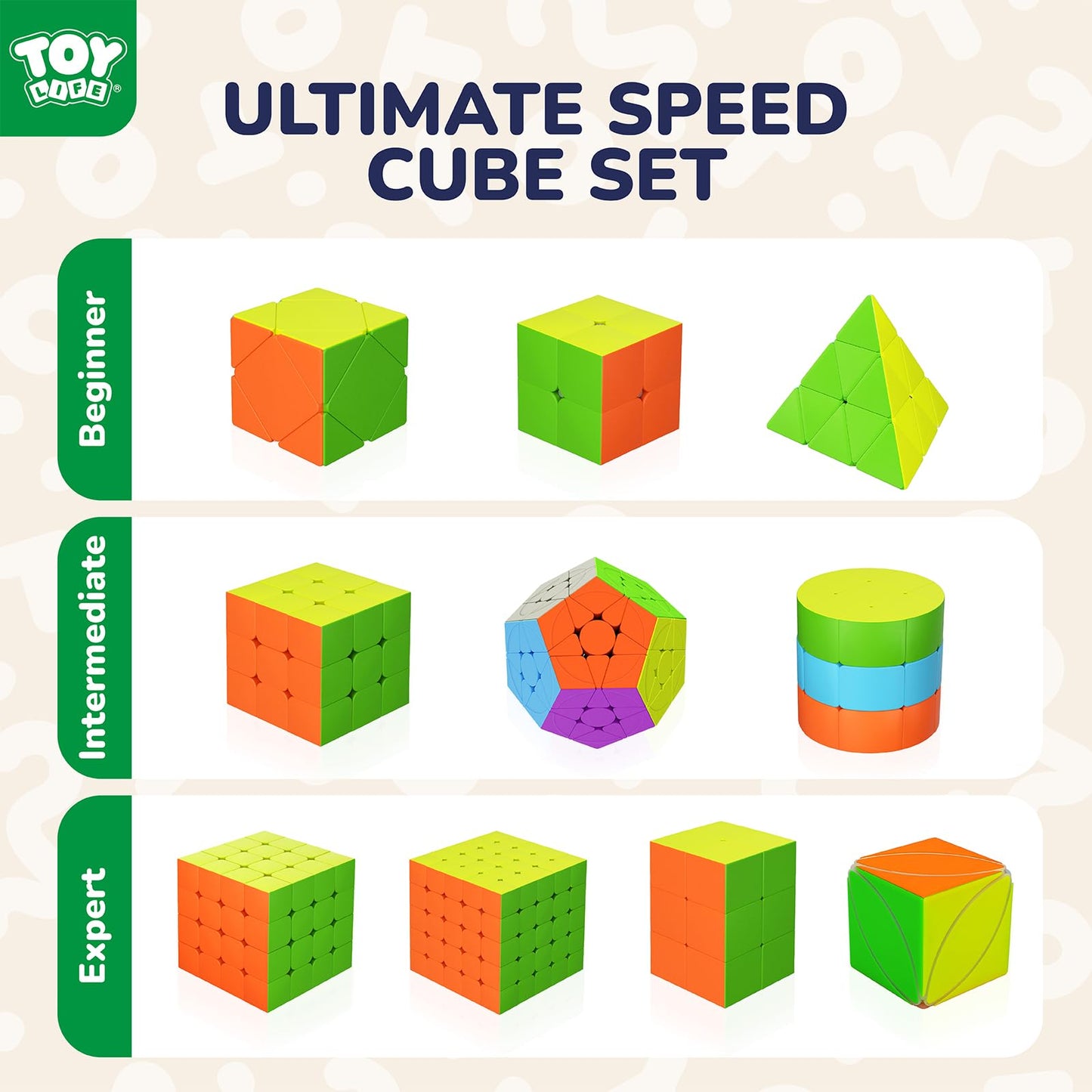 STEAM Life Speed Cube Set 10 Pack Magic Cube | Includes 2x2 3x3 4x4 5x5 Speed Cube, Pyramid Cube, Megaminx Cube Puzzle Cube Bundle Collection Cube, Toys Gift for Kids & Adults