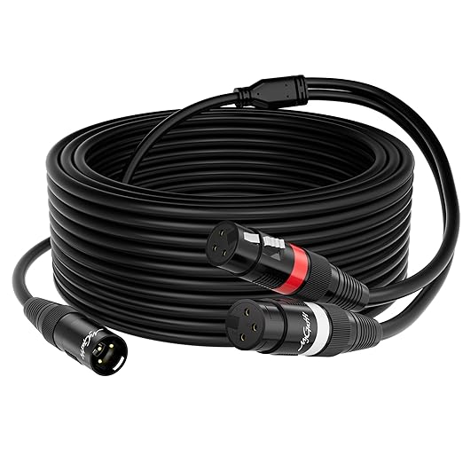 Mygatti XLR Splitter Y-Cable 6 FT, Gold-Plated 3-Pin Male to Dual Female Patch, Bi-Directional Balanced Microphone Adapter Cord, Oxygen-Free Copper