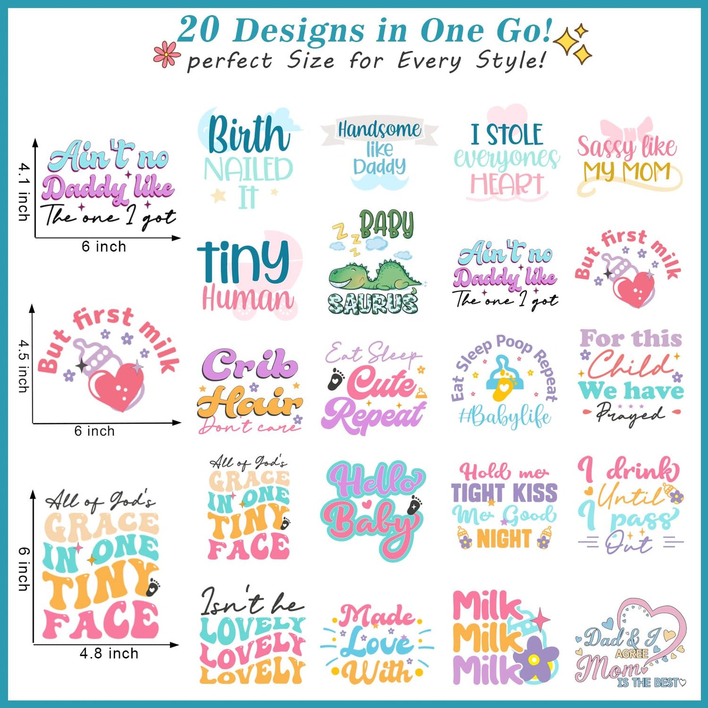 20 Sheets Love Baby Iron on Transfers - Cute DTF Transfer Ready to Press Onesie Decorating Kit Making Heat Patches Stickers for Bibs DIY Crafts T-Shirt Clothing