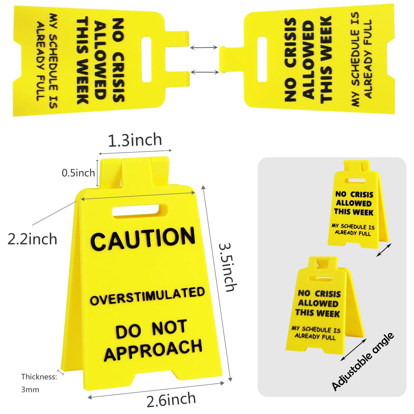 4 Pcs Caution Overstimulated Desk Signs, 3D Printed Funny Office Décor Sign Desk Warning Sign Office Gifts for Bosses Employees Colleagues