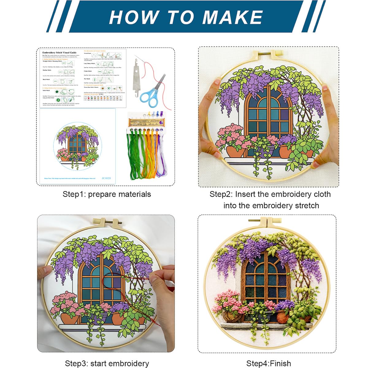 Zhenqing 4 Landscape Scenes Embroidery Kit for Beginners, 4-Pack Circular Designs with 20cm Hoop, Pre-Printed 29x29cm Cotton Fabric & Threads for Home Decor (JC0038)