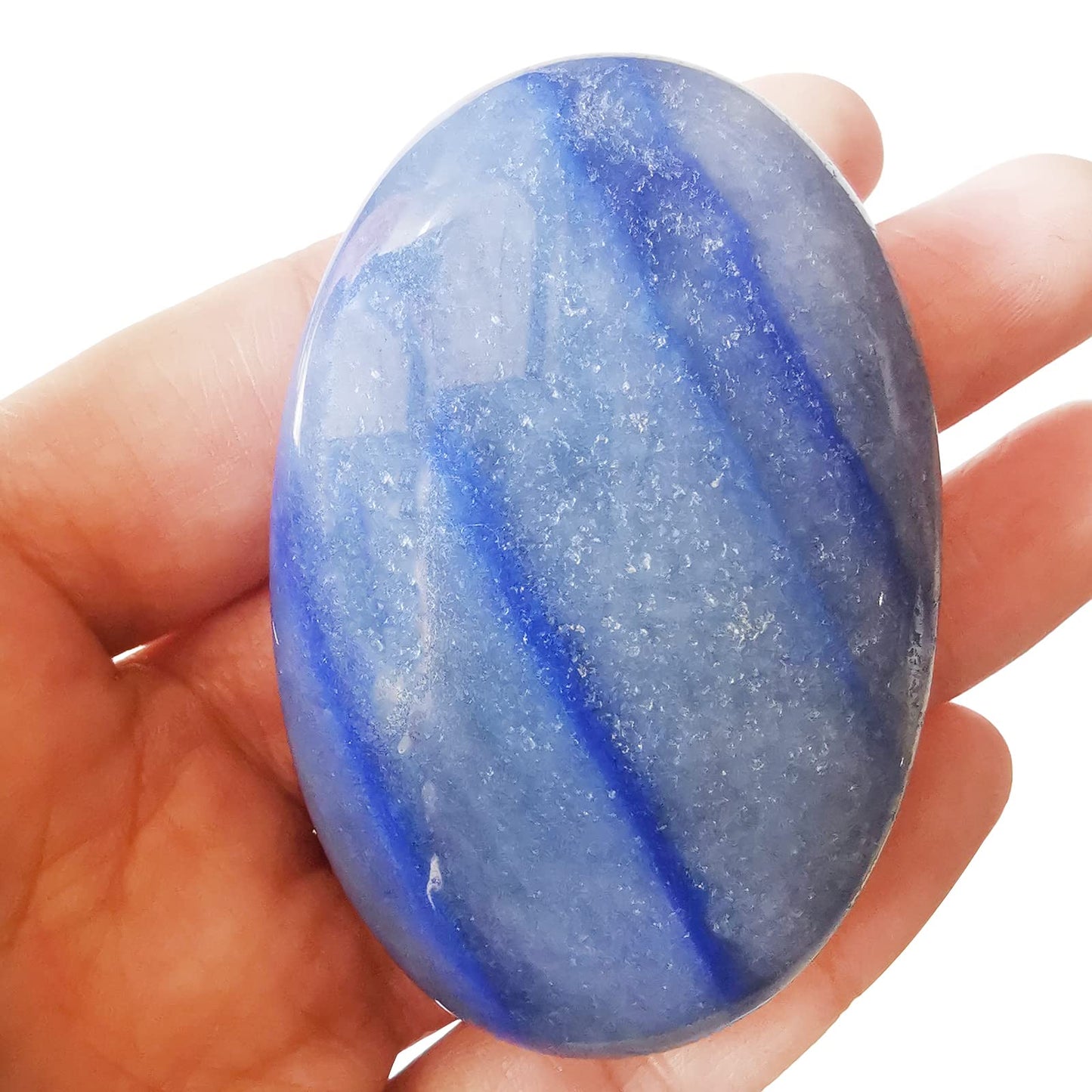 Loveliome Natural Blue Aventurine Oval Polished Worry Stones, Healing Crystal Indoor Fountain Stones Massage Energy Anxiety Relief Items