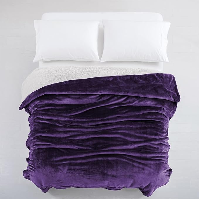 IR Imperial Rooms Purple Sherpa Blankets Queen Size for Bed - Wholesale Bulk Pack of 9 Sherpa Blankets - Soft Fluffy Throw Blanket for Hotels, Guest Bedroom, 90x90 Inches