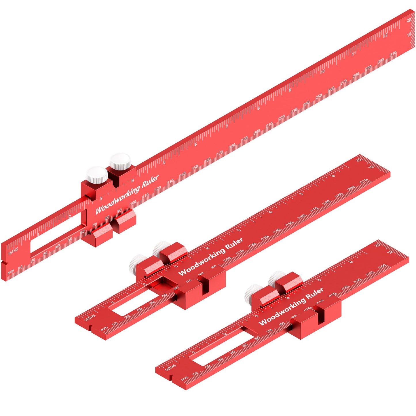 Woodworking Ruler 3 Pack (6", 8", 12"), Precision Woodworking Marking Ruler with Holes, Aluminum Alloy Carpenter Measuring Tool, Scribing Layout Guide for Woodworking DIY Carpenter Tools