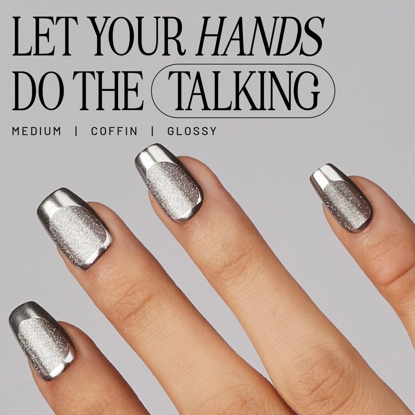 Lilac St - Press on Nails, Silver Lining (30 Nails, 15 Sizes) - Medium, Coffin, Glossy, Opaque - Brush On Nail Glue, Nail File, Cuticle Stick, Prep Pad - Cruelty Free, Vegan, Women Founded