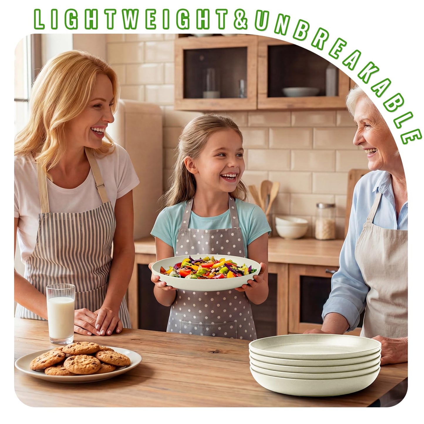Perlapoc Wheat Straw Plates 6-Piece Set, 10 Inch Unbreakable Deep Dinner Plates, Reusable Plastic Plates Microwave and Dishwasher Safe BPA-Free for Family, Daily Use, LightGrey
