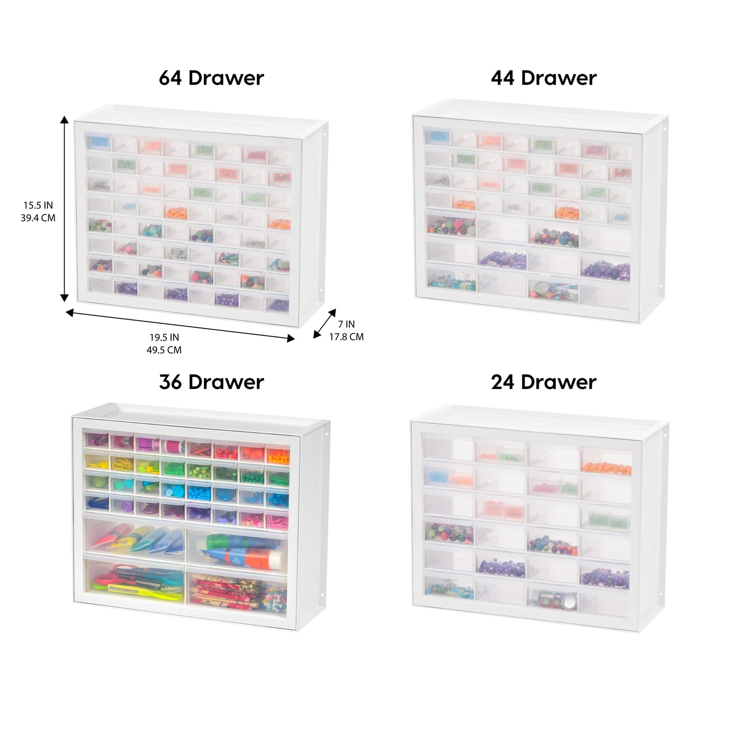 IRIS USA 44-Drawer Small Parts Organizer, Made in USA, Storage Drawers for Beads, Crafts, Building Bricks, Screws, Nuts, Bolts, Electronics, Hardware, Stackable Garage Storage Cabinet, White