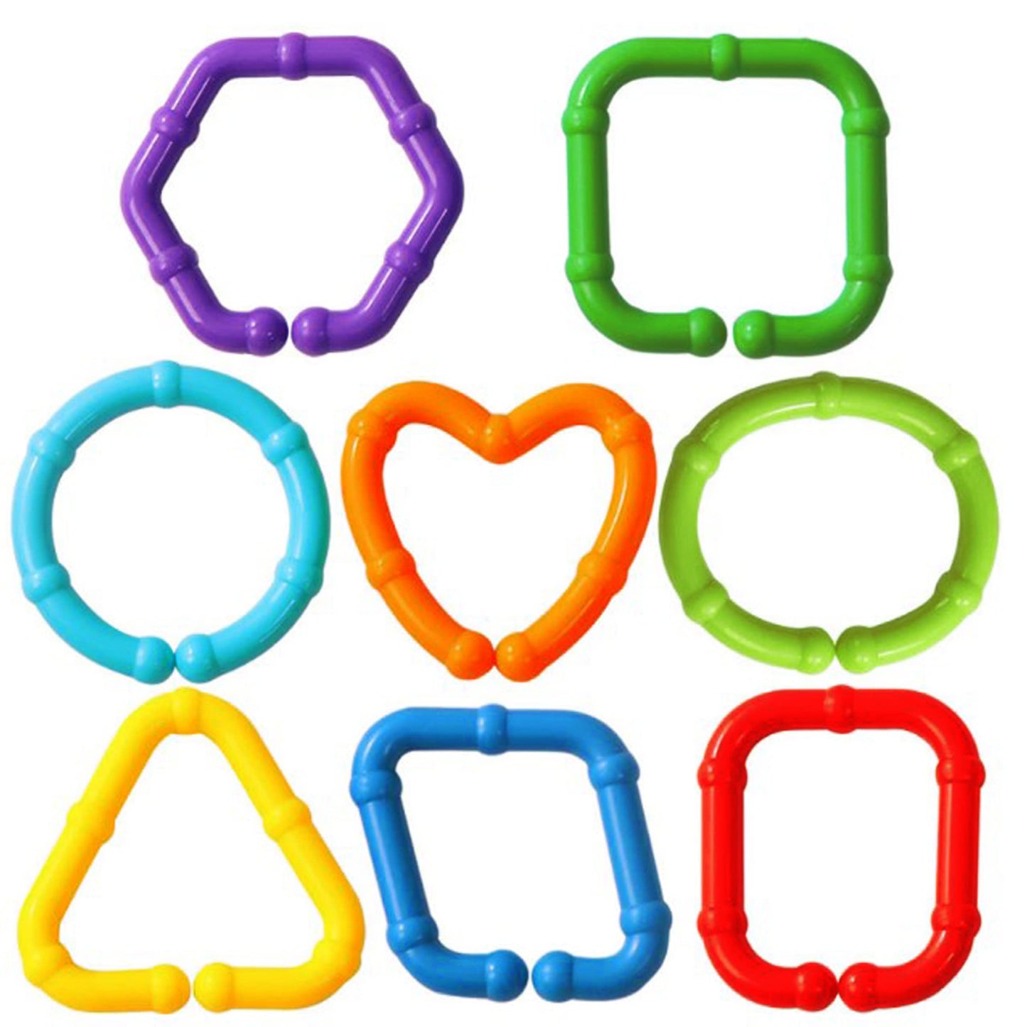 RAINBOW TOYFROG Baby Links Rings - 35 Geometric Linking Chains for Infants & Toddlers - Safe Teething and Sensory Development Toys - Car Seat & Stroller Accessories