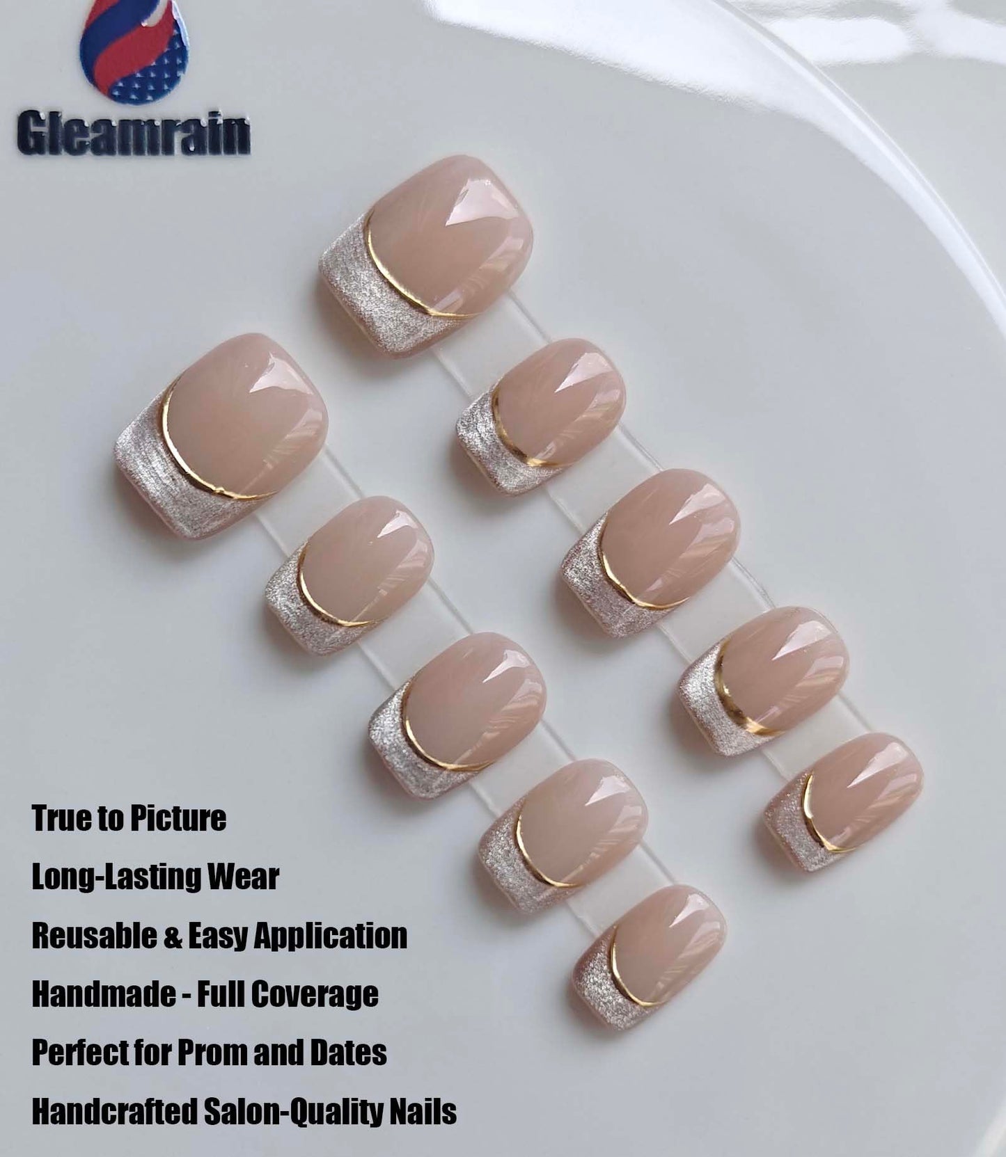 Gleamrain Handmade Short Press On Nails Square-Ins Style M Size-Easy Apply Daily Wear Artificial Nails Press Ons for Women 10Pcs Gleamrain Design 409
