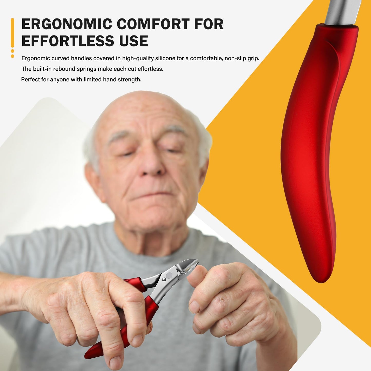 BEZOX Toe Nail Clippers for Thick Toenails for Seniors – Raised Cutting Edge Ingrown Toenail Clippers, Ergonomic Design Toenail Scissors for Thick Nails, Podiatrist Recommended - Red