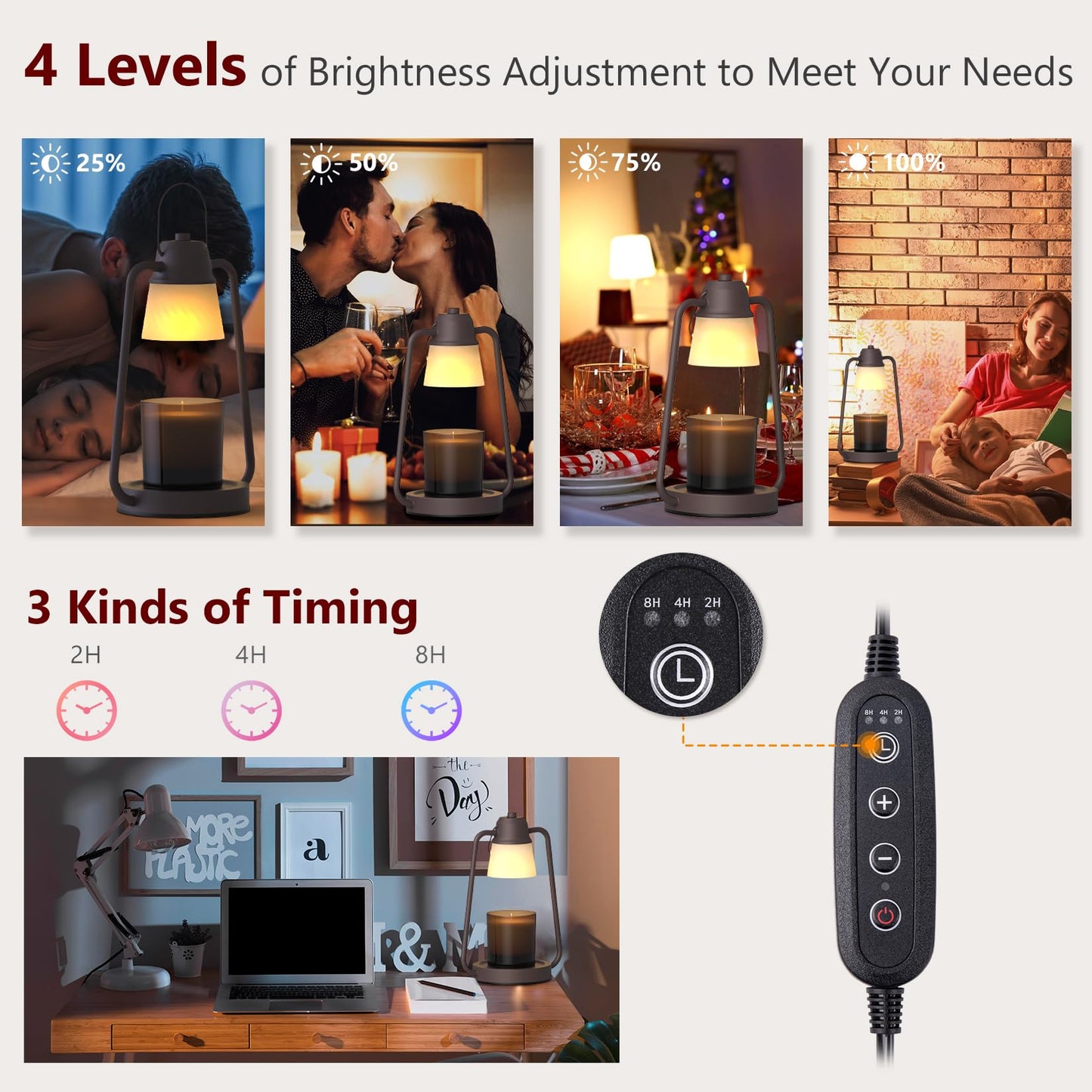 Candle Warmer Lamp with Timer for Women, Dimmable Electric Wax Warmer Lamp for Jar Candles, Candle Lamp Warmer with 2 Bulbs,Home Decor, Birthday Gifts for Mom Men