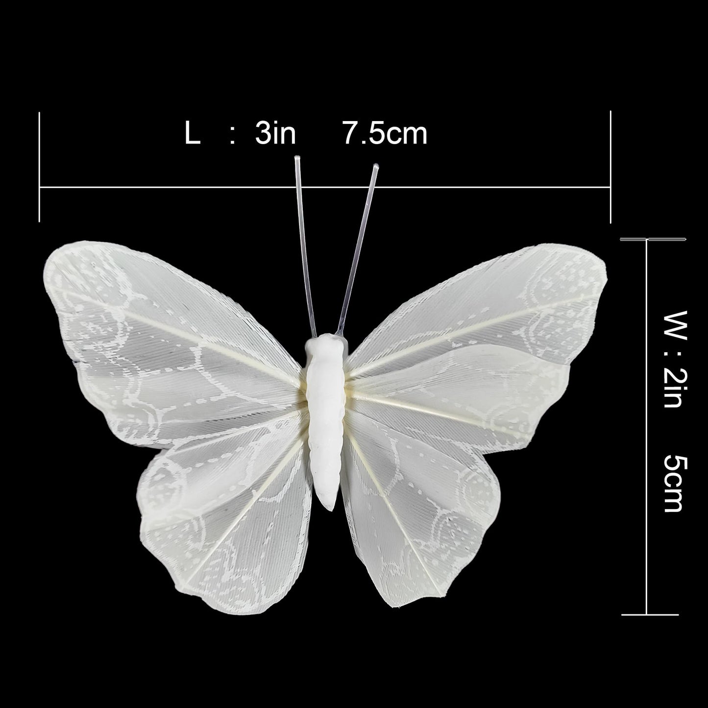 YCHTEWY- Feather Butterfly Decorations Set of 12 pcs White Craft Butterflies on Wire .Party Spring Home Decor Floral Pics…