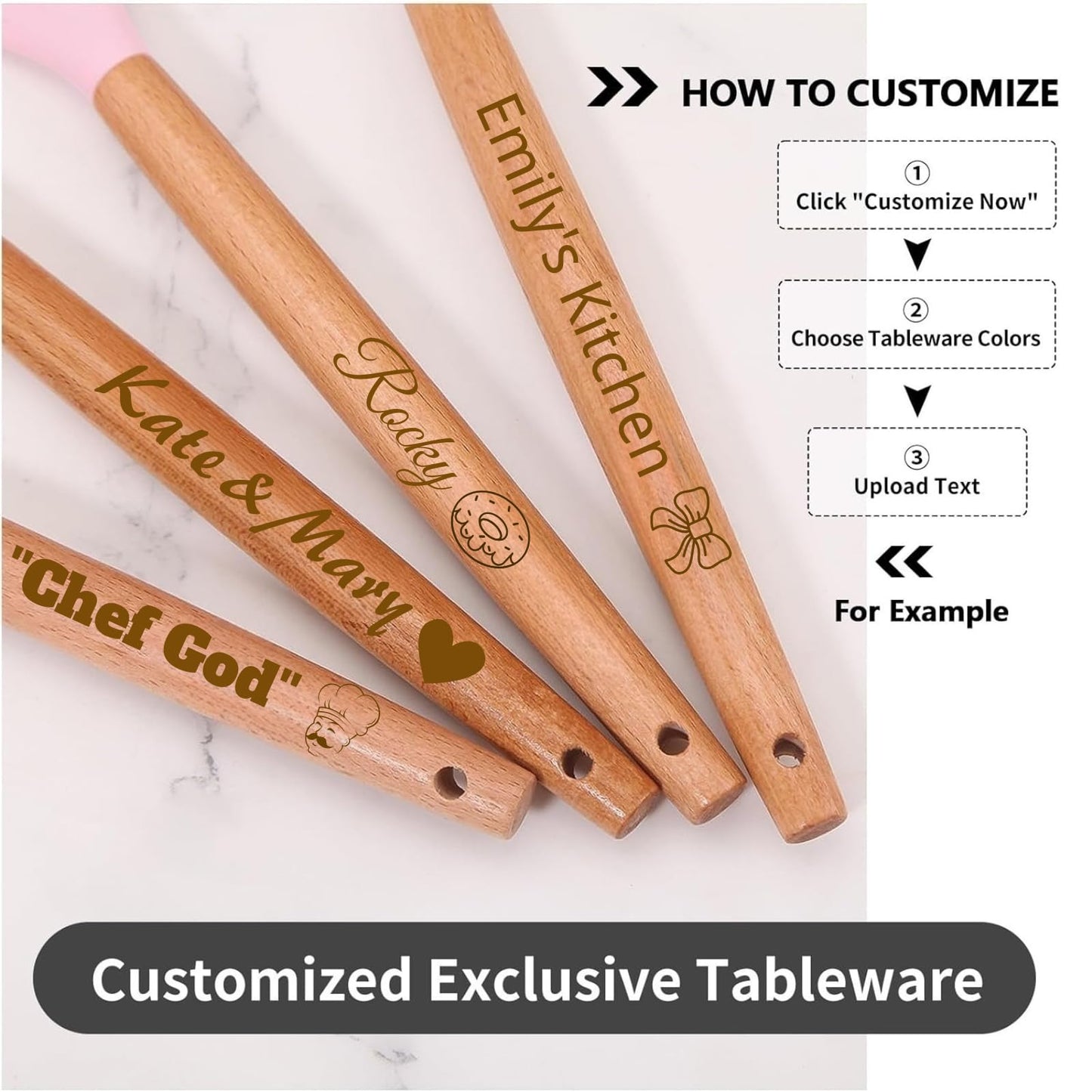 Personalized Kitchen Gift Set 4-Pcs with Kraft Box, Custom Engraved Text Unique Housewarming Gifts Set, New Home Wedding Bridal Shower Hostess Birthday Gifts for Women