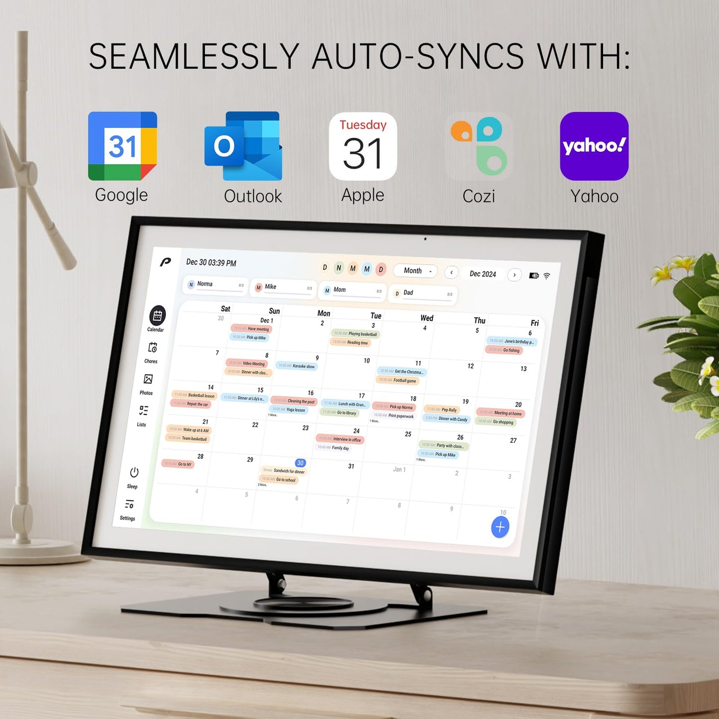 Digital Calendar, 15.6 inch Wall Planner & Chore Chart, Rechargeable Full HD Touchscreen Display, Portable Smart Family Organizer, Event Planner, Desk and Wall mountable, Perfect for Family Schedules - No Subscription (Free Magic Import)