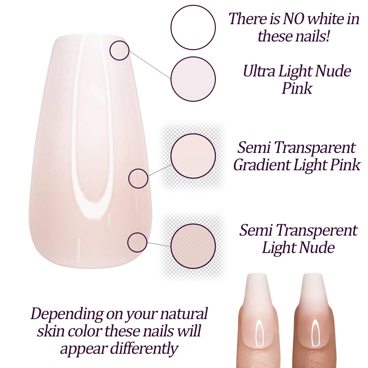 Hypnaughty 24 Pcs Blush Pink Glossy Extra Long Press On Nails and Glue XL Reusable Solid Color False Nails (Blush)
