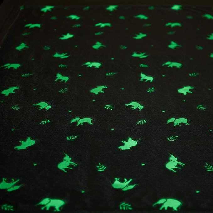 SOCHOW Glow in The Dark Throw Blanket 60 x 80 Inches, Elephant Pattern Soft Cozy Flannel Fleece Blanket for Daughters Sons, All Seasons Green Presents Blanket for Preteens Teens