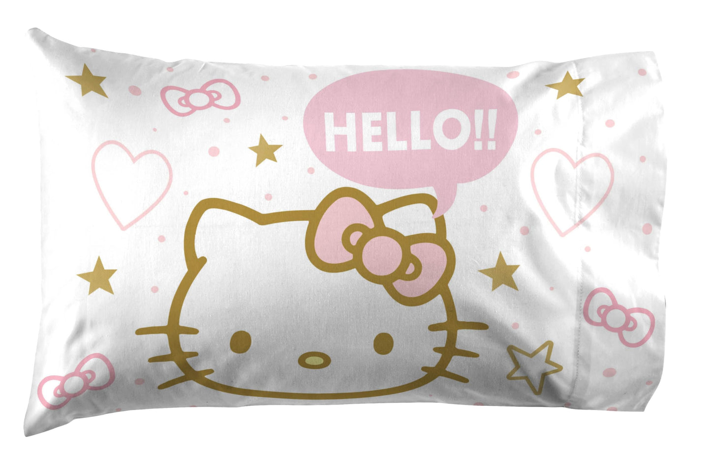 Jay Franco Sheet Set with Fitted, Flat Sheets & Pillow Cover - Ultra-Soft Bedding with Pillowcase for Room Decor, Pink - Hello Kitty, 4 Piece Queen