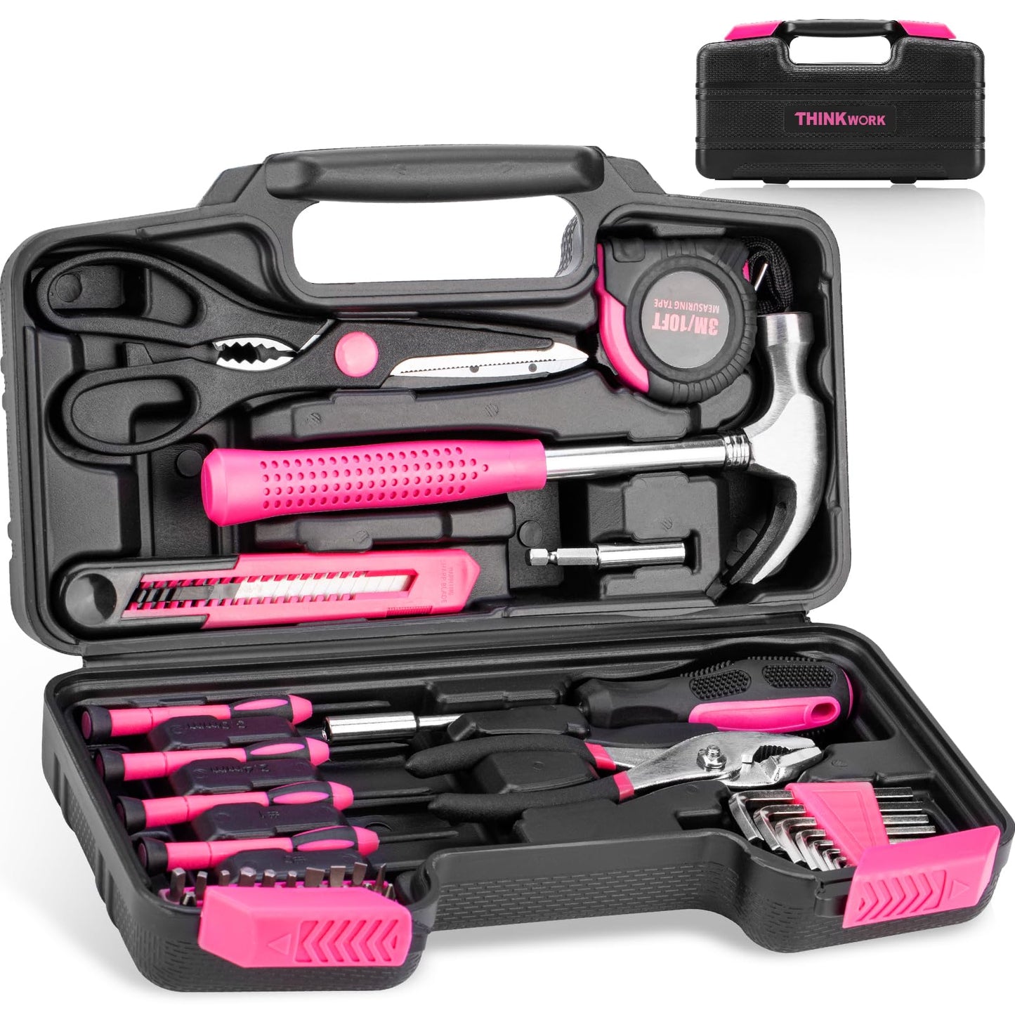 THINKWORK Pink Tool Set - 40 Piece General Household Hand Tool Kit with Storage Toolbox, Small Basic Tool Set Perfect for DIY, Home, Office, Garage and College Dormitory Use - Christmas Gift for Women