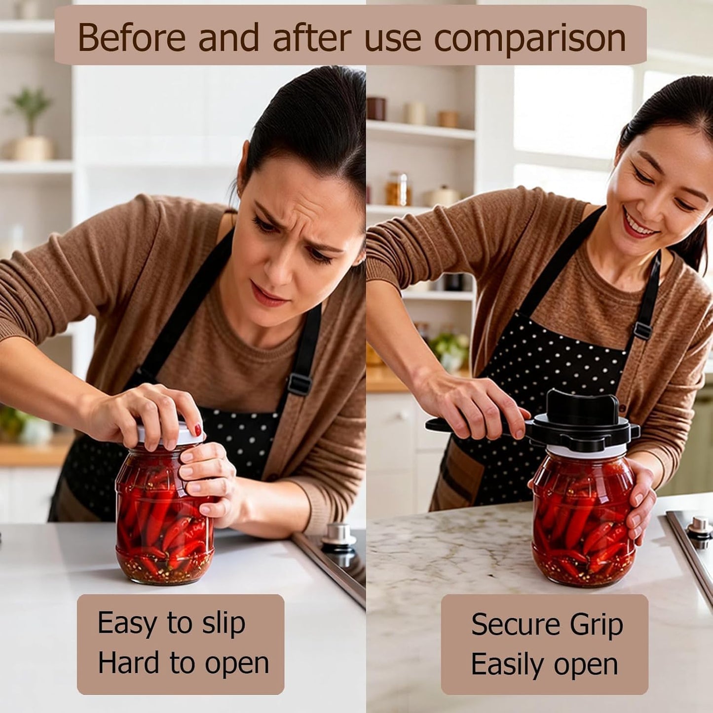 4-in-1 Multi-functional Jar Opener | Stainless Steel Can Opener 2PCS Jar & Bottle Openers | Various-Sized Can Lid Tools Multi Size Lid Tool for Jars Cans Wine Bottles Household Kitchen Tools