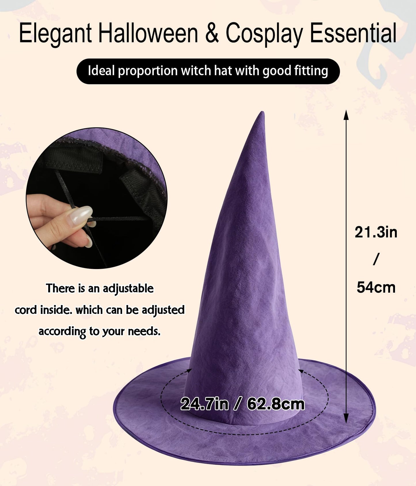 VZQI Womens Witch Hat Faux Suede Halloween Costume Accessory 18 Inch Wide Brim 8 Colors DIY Friendly Party Cosplay Purple
