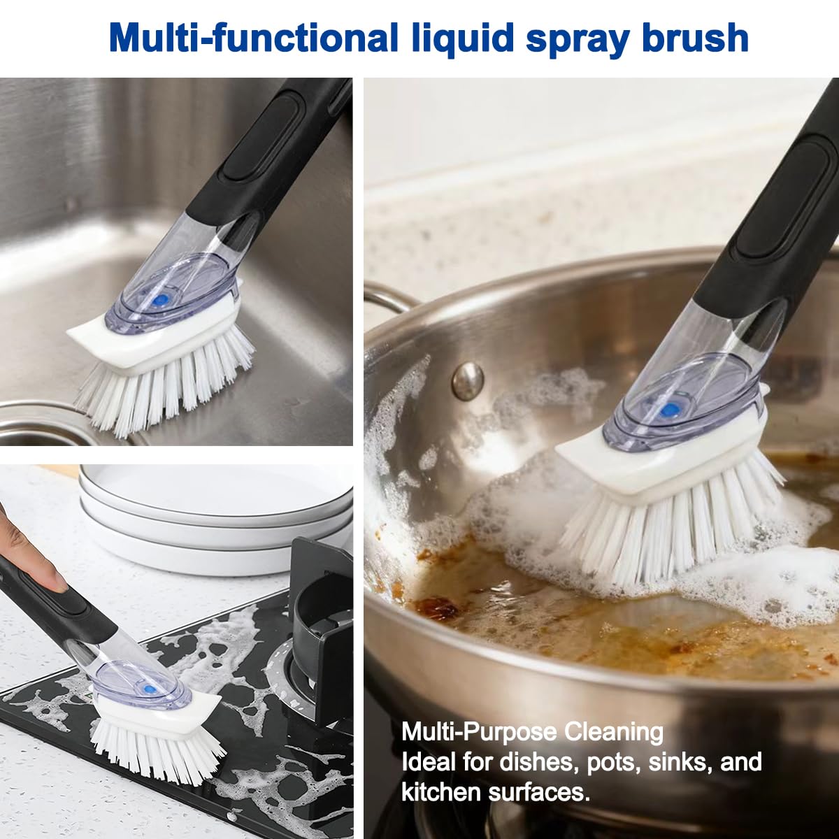 CELOX Dish Brush with Soap Dispenser, Soap Dispensing Dish Brush for Pot Pan Sink Cleaning