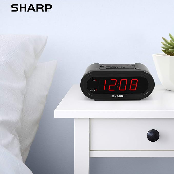 Sharp AccuSet Self-Setting Alarm Clock with Auto DST, Red LED
