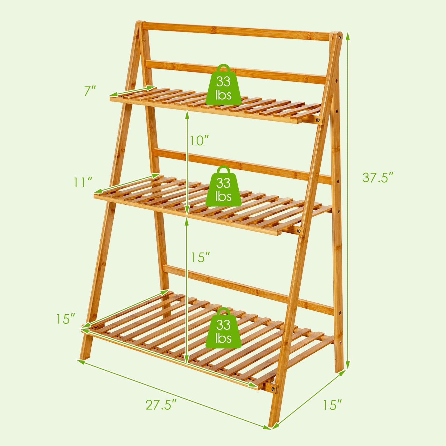 Giantex 3 Tier Folding Storage Shelf, Bamboo Ladder Plant Stand, Multiple Flower Pot Holder Succulent Display Rack, Foldable Shelving Unit for Balcony Garden Living Room Indoor Outdoor