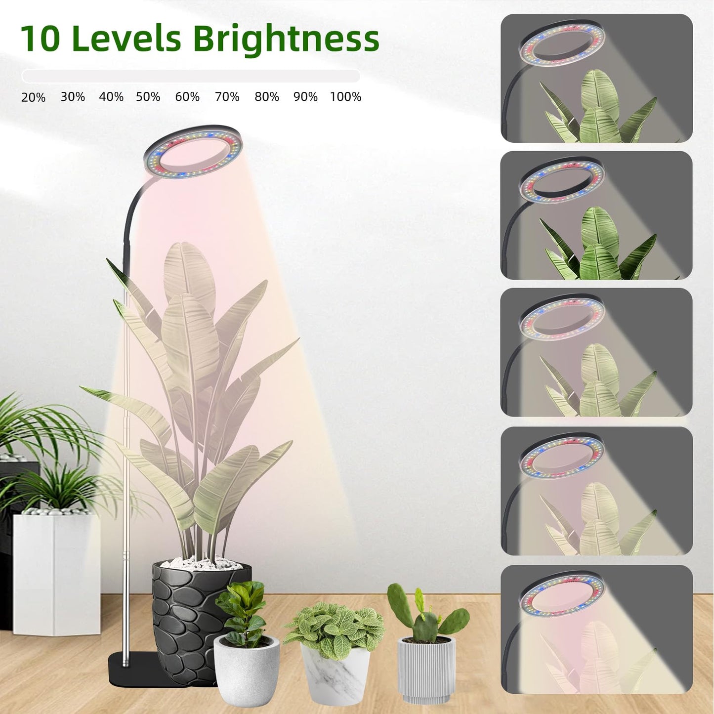 LCCYJYZY Full Spectrum LED Grow Light, 84 LEDs with 3 Color Modes, 67in Adjustable Gooseneck, 360° Rotating Head, Desktop Plant Light with Timer, 10 Brightness Levels, (Black)