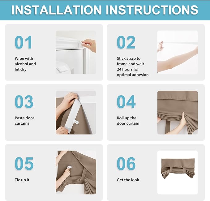 RYB HOME Blackout French Door Curtain - Privacy Thermal Insulated Window Shades for Patio Kitchen Front Entry Back Door Glass Window, Self Adhesive No Drill, 1 Panel, 26" W x 72" L, Mocha