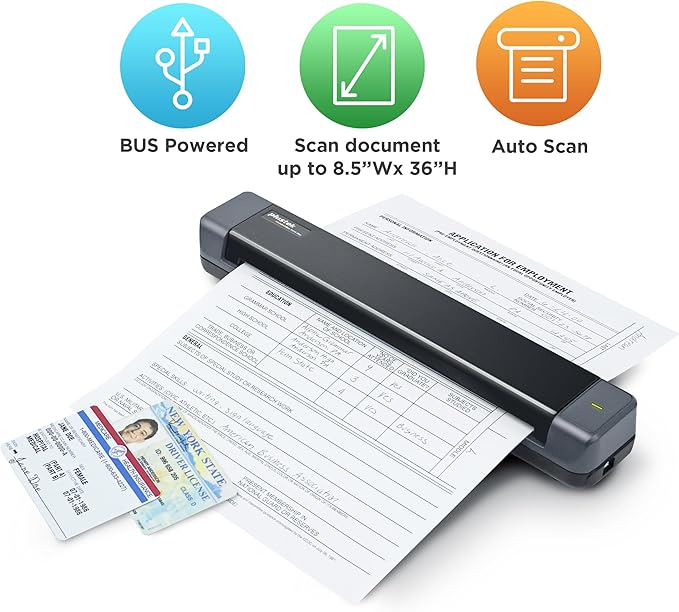 Plustek Mobile Scanner S410 Plus - Portable Sheet-Fed Document Scanner - for Windows 7 / 8 / 10 / 11, Featuring Button-Free Scanning with Included OCR Software