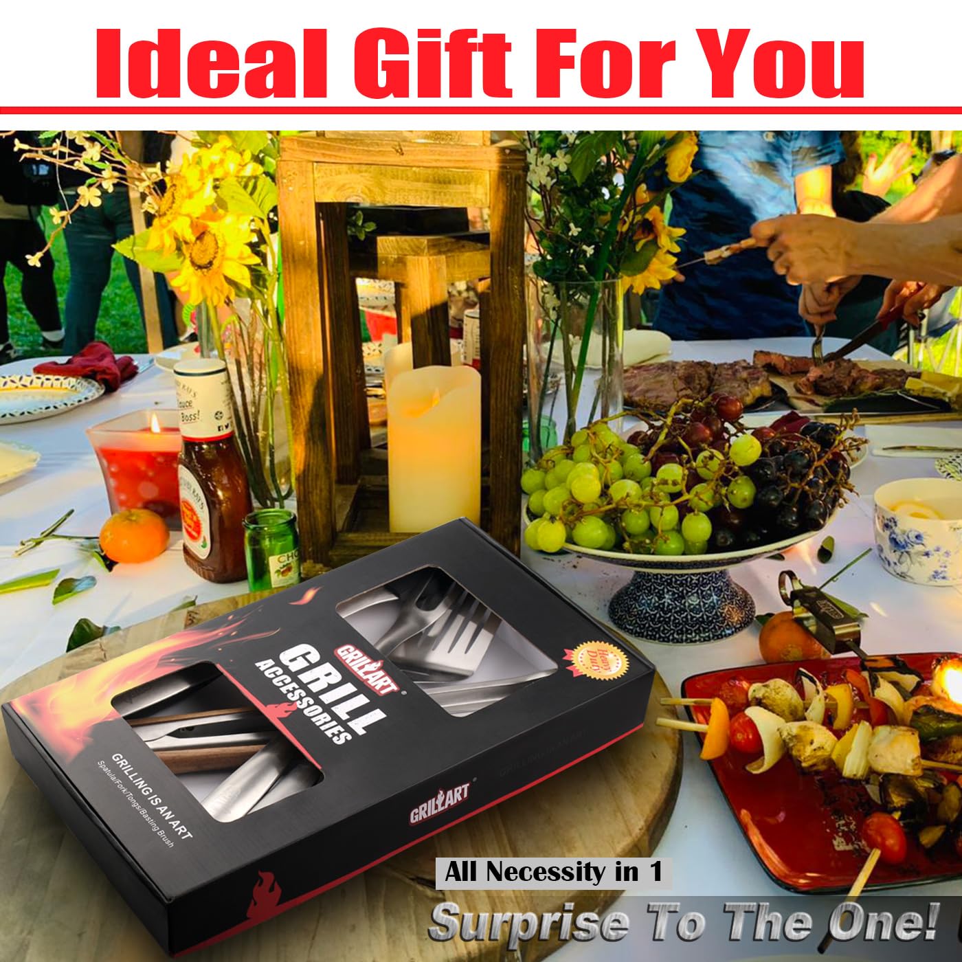 GRILLART BBQ Tools Grill Tools Set -18Inch Grilling Tools BBQ Set - Grill Accessories w/BBQ Tongs, Spatula, Fork, Brush- Stainless Grill Kit Grilling Set - Gift Ideas BBQ Accessories Gifts for Men Dad