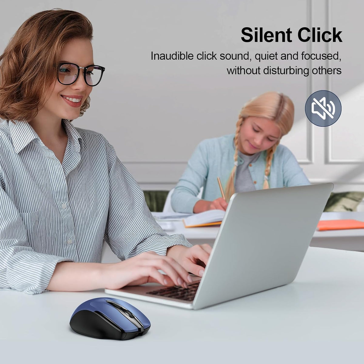 TECKNET Wireless Mouse (BT5.0/3.0 & 2.4G) Rechargeable 4800 DPI Silent USB A & Bluetooth Mouse 6 Buttons, Wide Compatibility - Blue