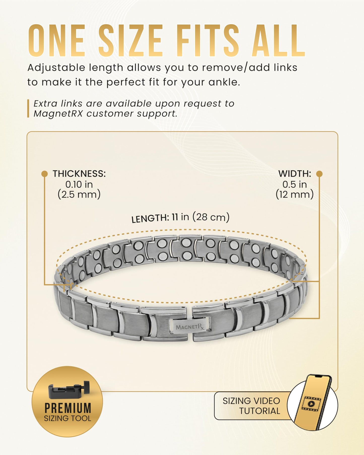 MagnetRX Ultra Strength Magnetic Anklet – Effective Magnetic Ankle Bracelets for Men – Titanium Mens Ankle Bracelet with 48 Magnets (Silver)