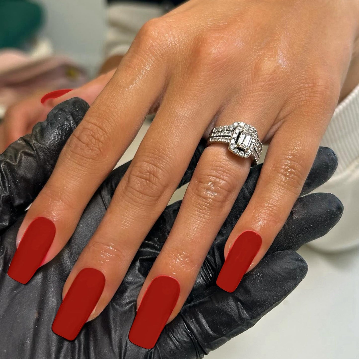 Matte Wine Red Press On Nails Medium Long Square, Medium Coffin Nails Acrylic Nails Press ons Glue on Nails Medium Length, Solid Color Fake Nails for Women Thick Artificial Nails Stick on