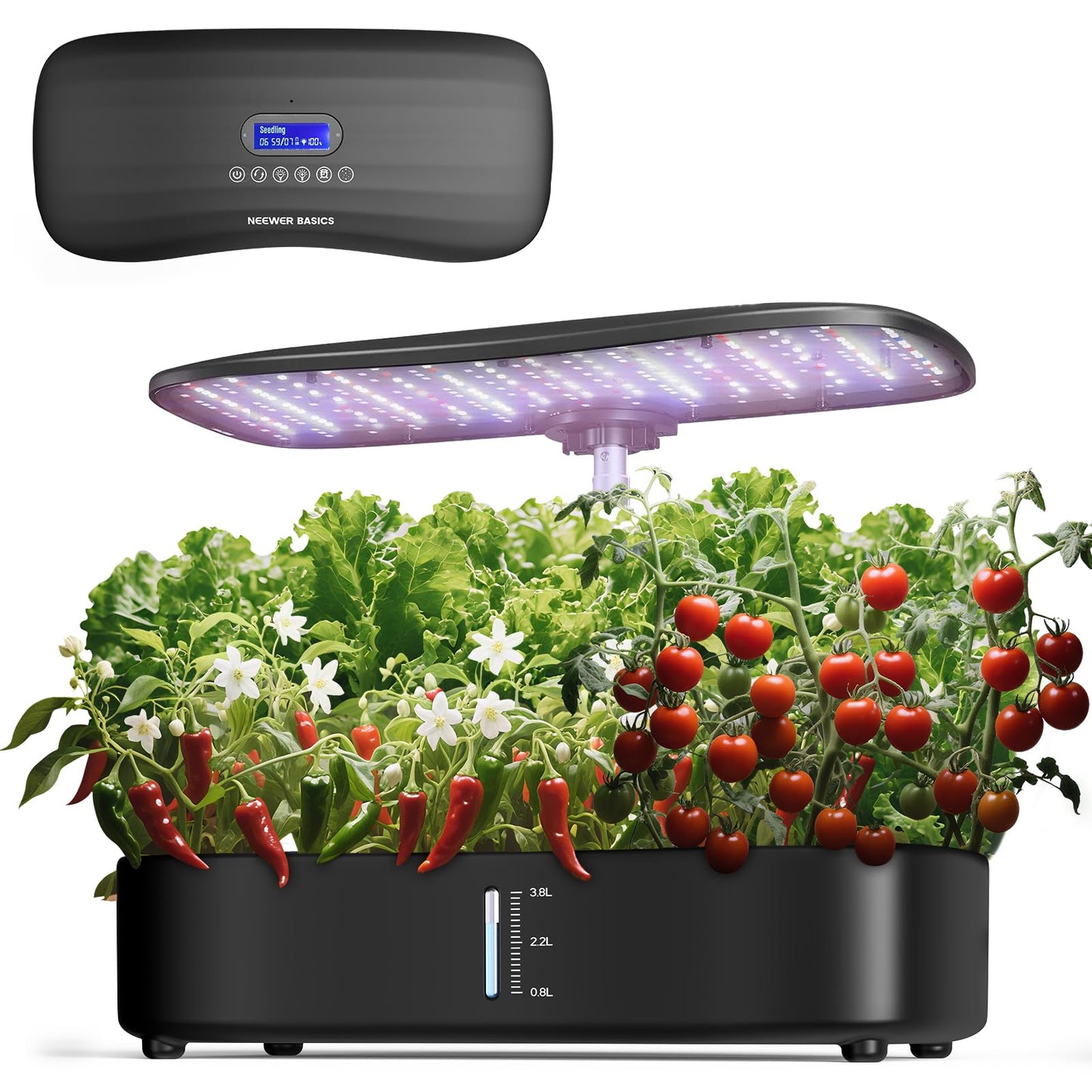 NEEWER Basics Hydroponics Growing System Kit with LED Plant Light/3 Growing Modes/12 Pods/Timer/LCD/Smart Quiet Pump, Touch Light Planter for Herb Garden Vegetables Flowers Indoor Gardening, HGS01