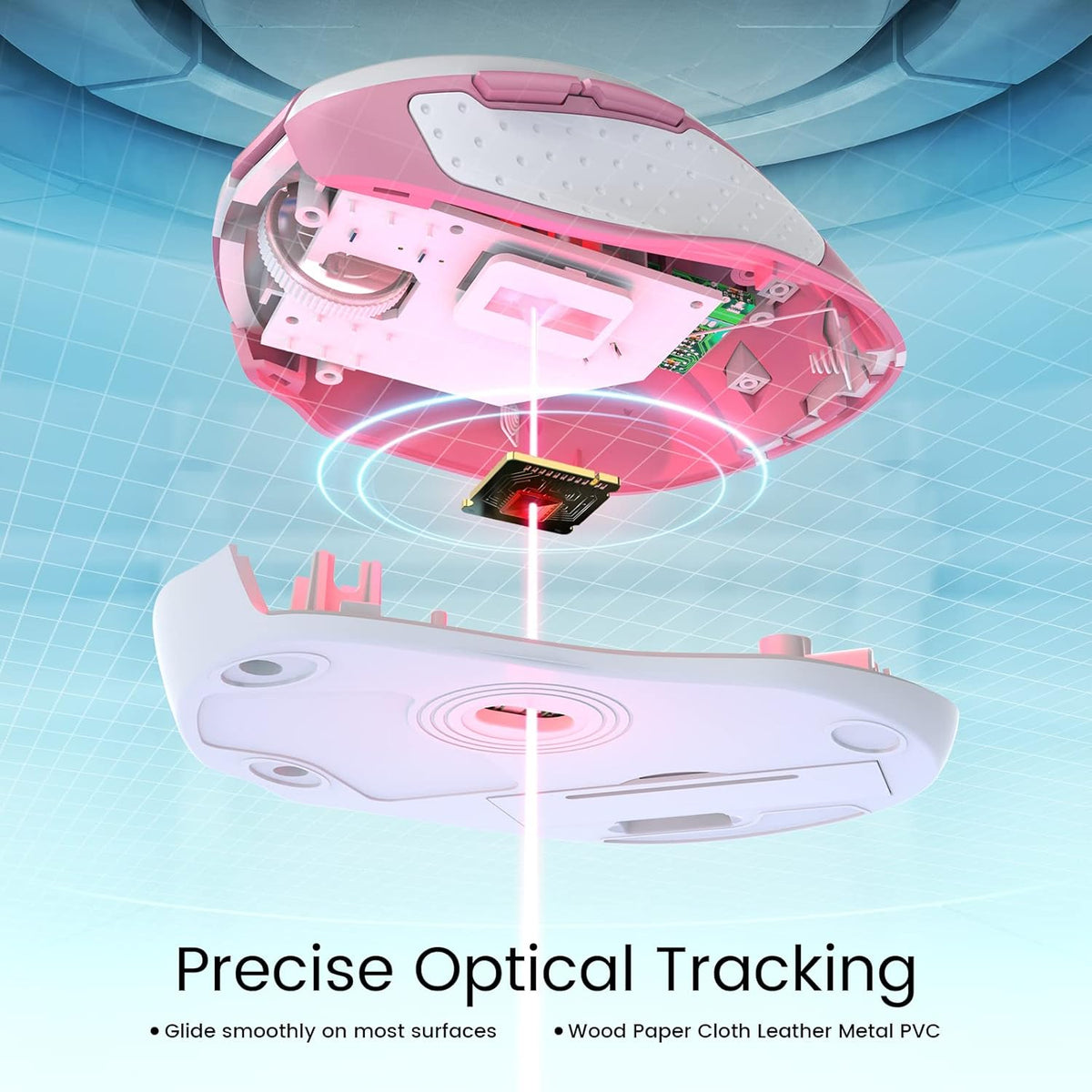 D-09 Wireless Mouse for Laptop - Ergonomic Plus Computer USB Cordless Mice, Ergo Grips, Lightspeed 5-Level 2400 DPI, 16 Months Battery, Portable for PC Mac Chromebook, 6 Button, Flamingo Pink